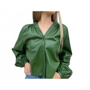 NEW DOLCE CABO harper leather button-down top in green